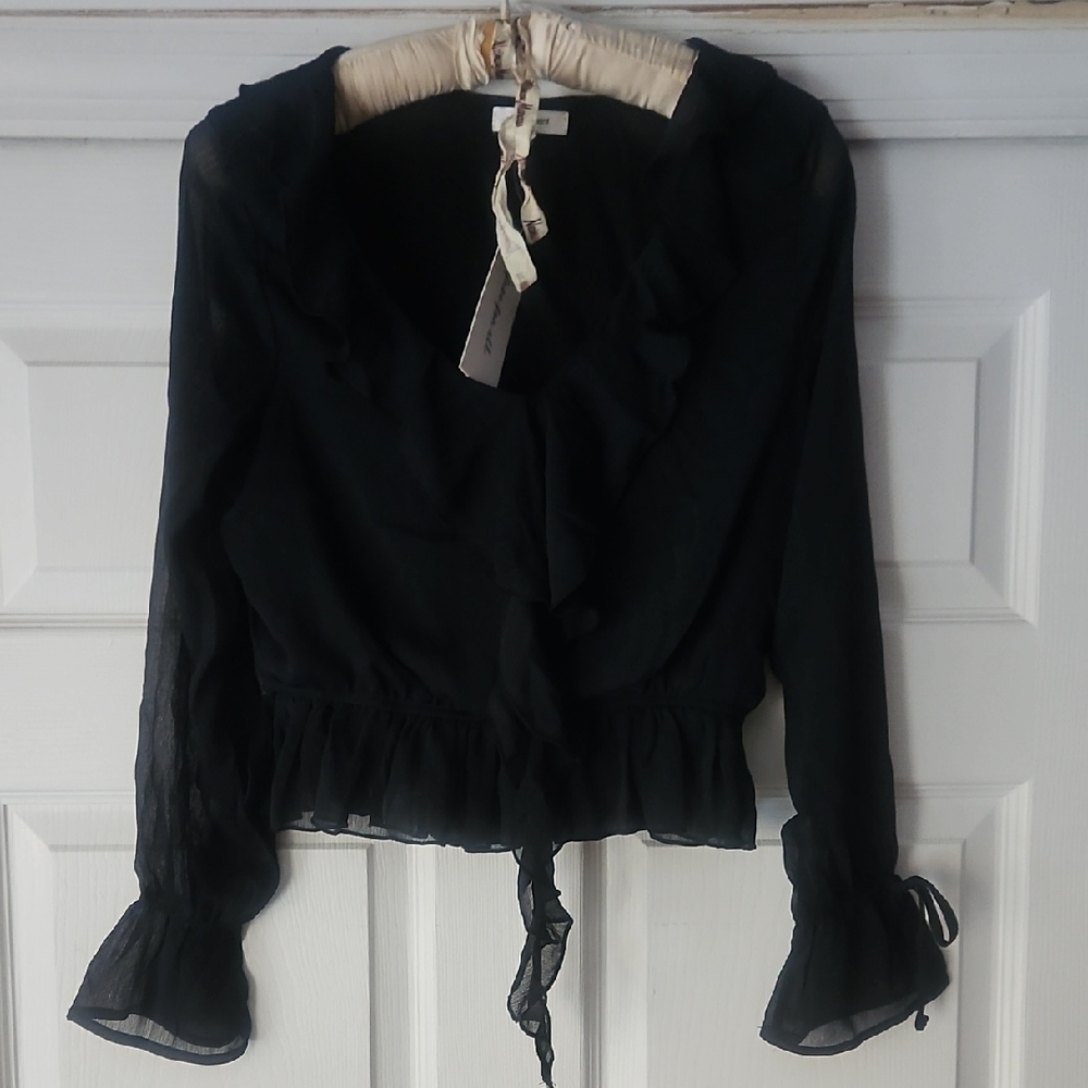 Elegant Black Ruffled Women's Top